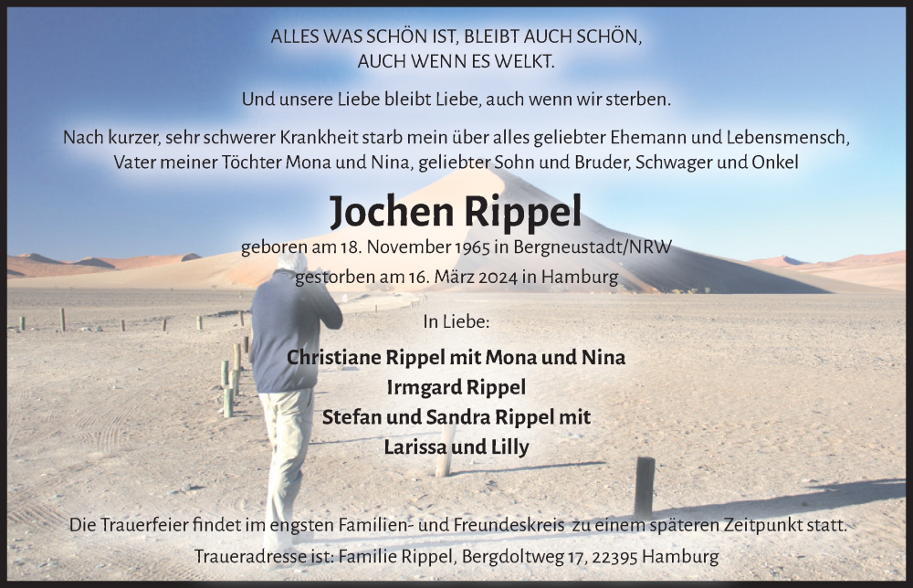  Traueranzeige für Jochen Rippel vom 22.03.2024 aus  Anzeigen Echo 