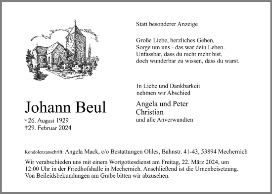 Anzeige von Johann Beul von  Blickpunkt Euskirchen 