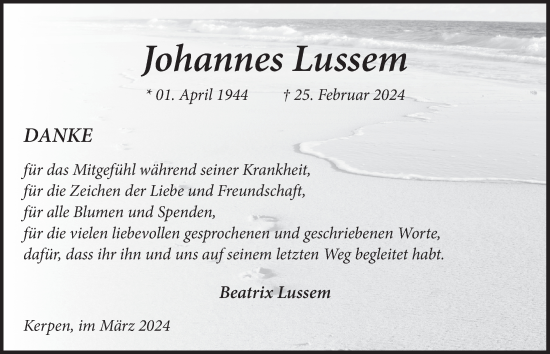 Anzeige von Johannes Lussem von  Werbepost 
