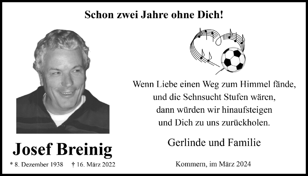 Traueranzeige für Josef Breinig vom 18.07.2023 aus  Blickpunkt Euskirchen 