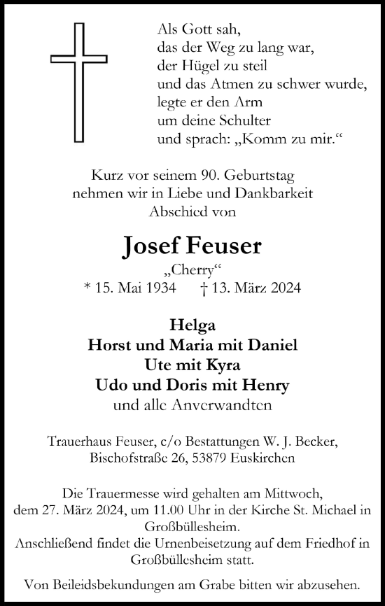 Anzeige von Josef Feuser von  Blickpunkt Euskirchen 