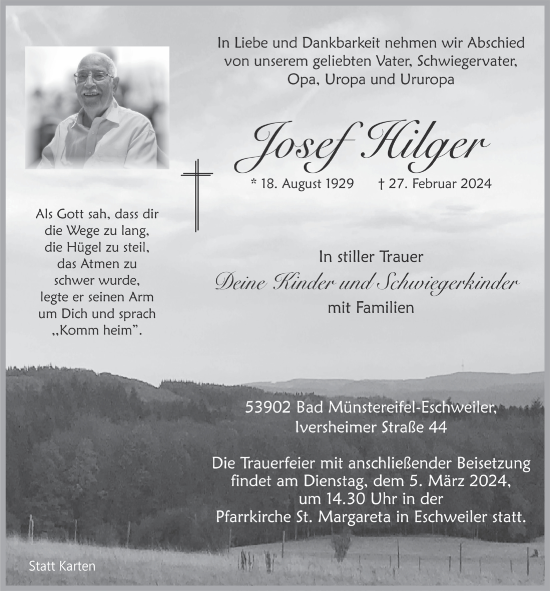 Anzeige von Josef Hilger von  Blickpunkt Euskirchen 