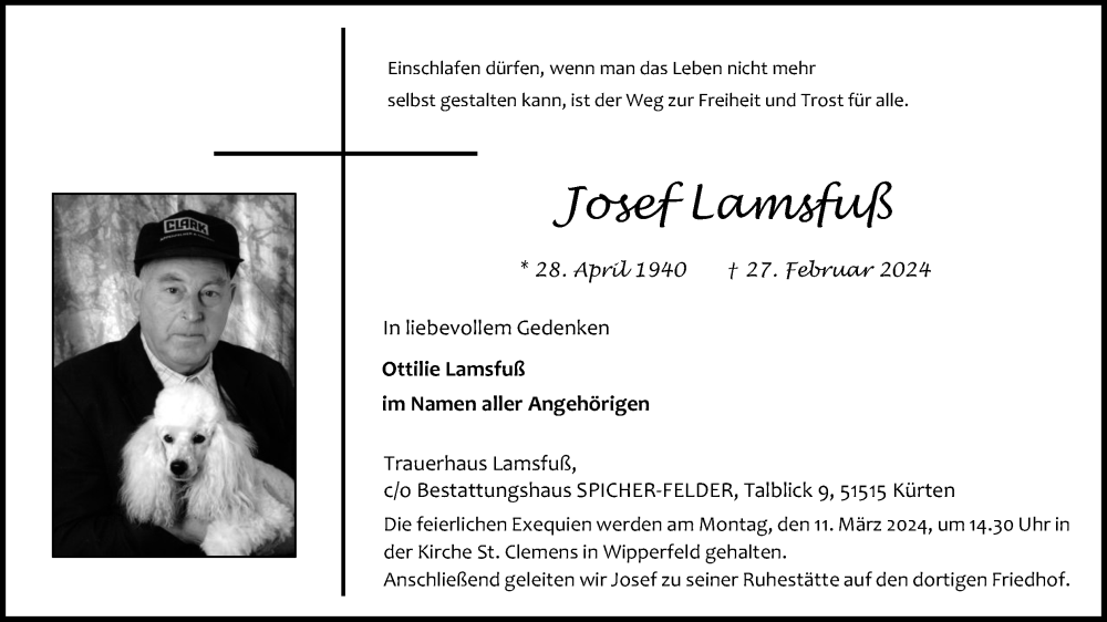  Traueranzeige für Josef Lamsfuß vom 02.03.2024 aus Kölner Stadt-Anzeiger / Kölnische Rundschau / Express