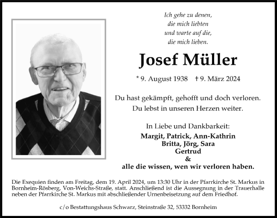 Anzeige von Josef Müller von  Schaufenster/Blickpunkt 