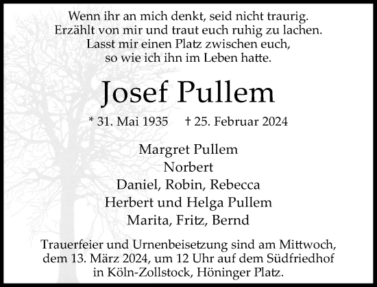 Anzeige von Josef Pullem von Kölner Stadt-Anzeiger / Kölnische Rundschau / Express
