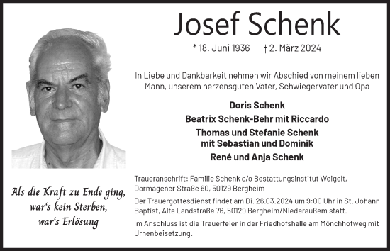 Anzeige von Josef Schenk von  Werbepost 