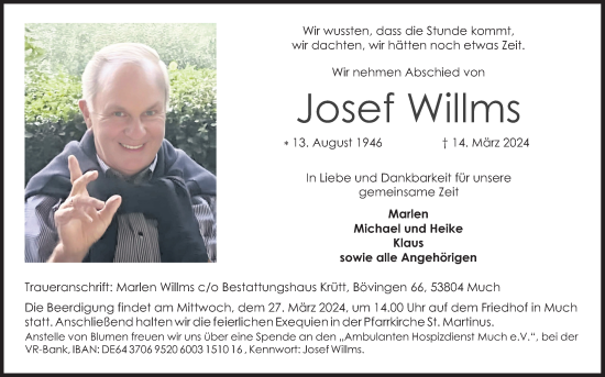 Anzeige von Josef Willms von Kölner Stadt-Anzeiger / Kölnische Rundschau / Express