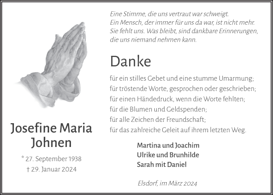 Anzeige von Josefine Maria Johnen von  Werbepost 