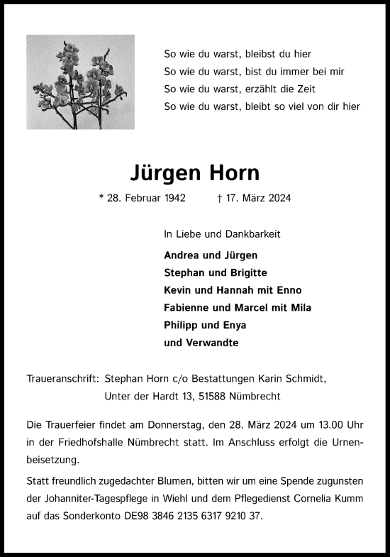Anzeige von Jürgen Horn von Kölner Stadt-Anzeiger / Kölnische Rundschau / Express