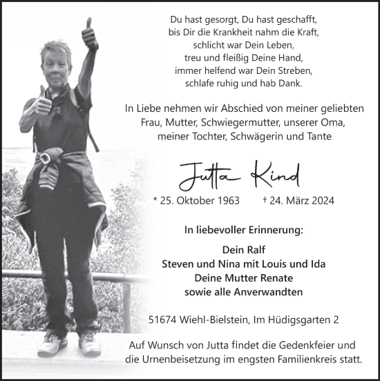 Anzeige von Jutta Kind von  Anzeigen Echo 