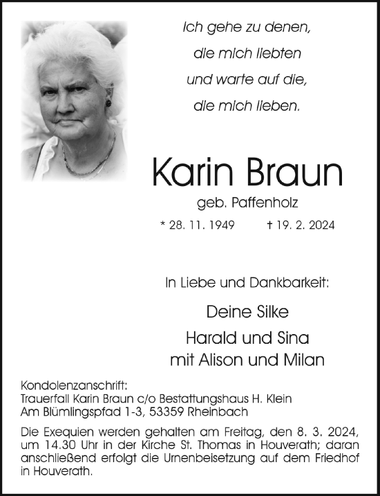Anzeige von Karin Braun von  Blickpunkt Euskirchen 