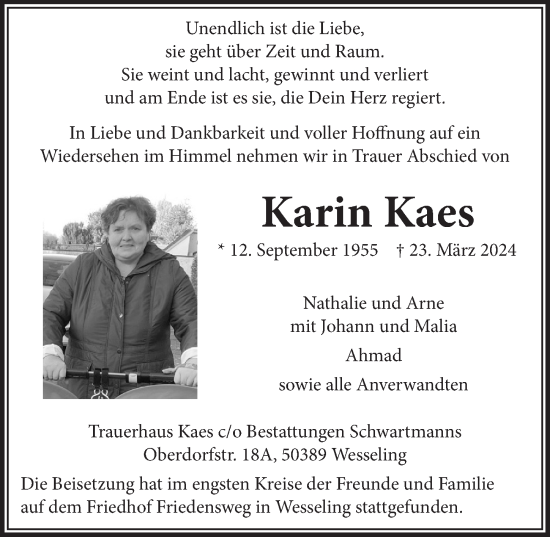 Anzeige von Karin Kaes von  Schlossbote/Werbekurier 