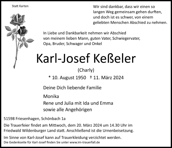 Anzeige von Karl-Josef Keßeler von  Lokalanzeiger 
