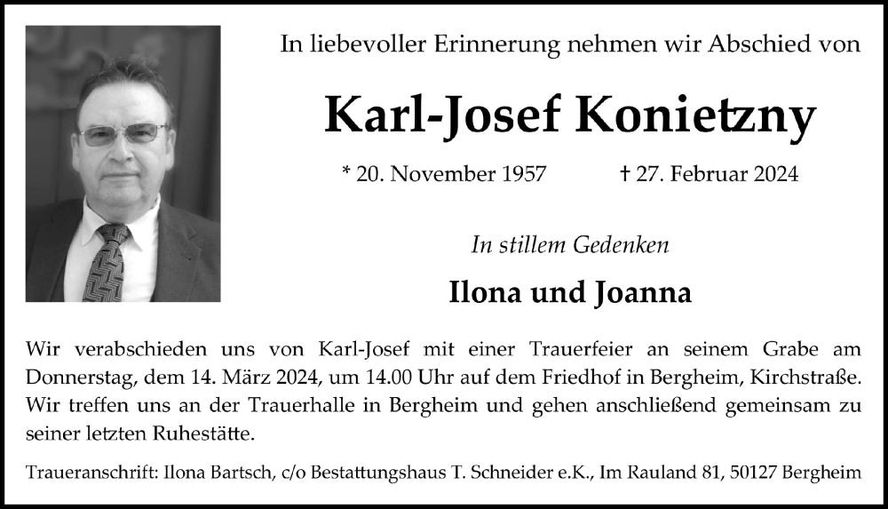  Traueranzeige für Karl-Josef Konietzny vom 08.03.2024 aus  Werbepost 