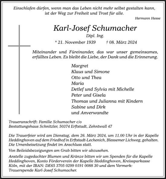 Anzeige von Karl-Josef Schumacher von  Werbepost 