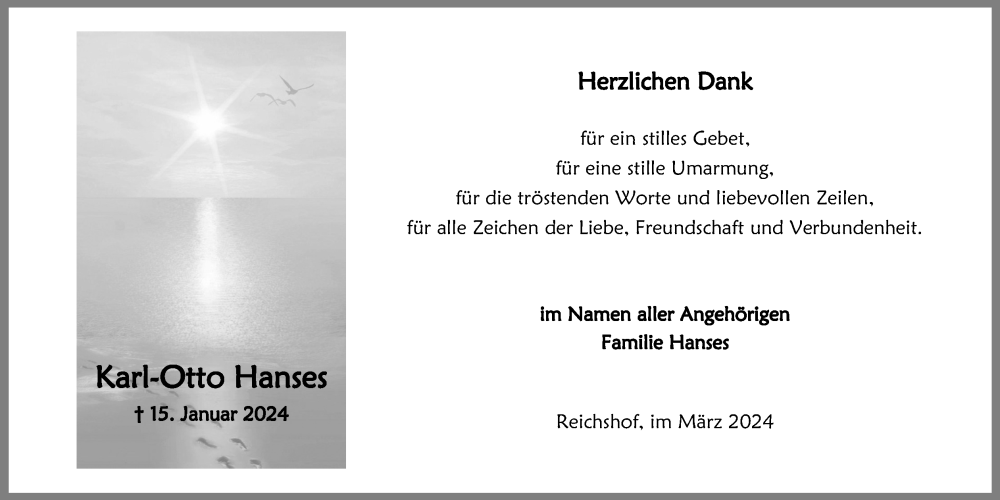  Traueranzeige für Karl-Otto Hanses vom 16.03.2024 aus Kölner Stadt-Anzeiger / Kölnische Rundschau / Express