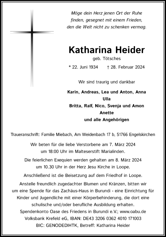 Anzeige von Katharina Heider von Kölner Stadt-Anzeiger / Kölnische Rundschau / Express