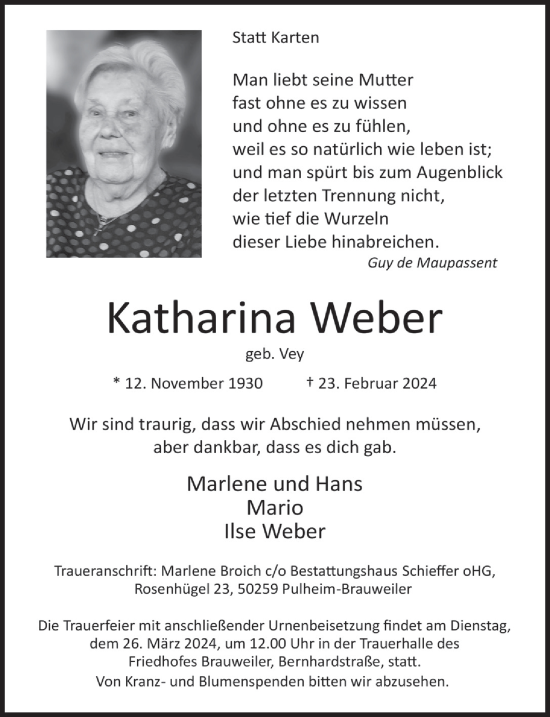 Anzeige von Katharina Weber von  Wochenende 