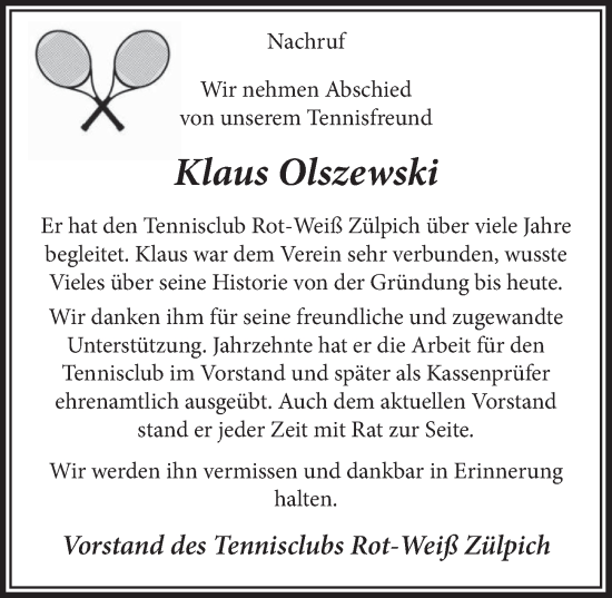 Anzeige von Klaus Olszewski von  Blickpunkt Euskirchen 