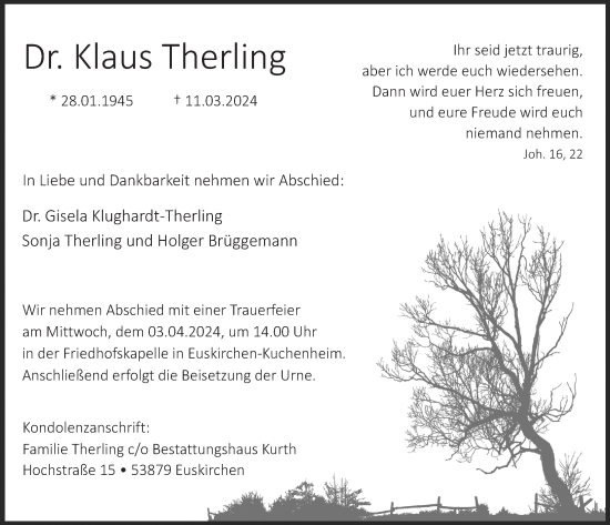 Anzeige von Klaus Therling von  Blickpunkt Euskirchen 