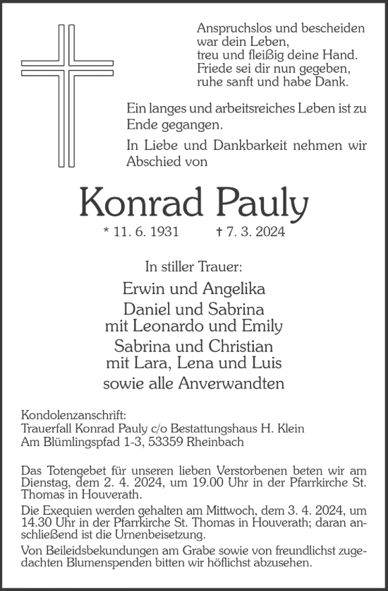 Anzeige von Konrad Pauly von  Blickpunkt Euskirchen 