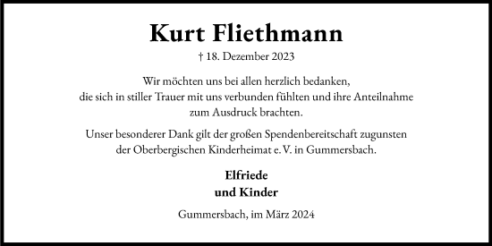 Anzeige von Kurt Fliethmann von Kölner Stadt-Anzeiger / Kölnische Rundschau / Express
