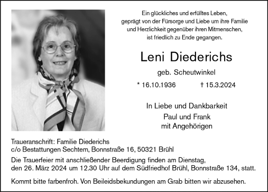 Anzeige von Leni Diederichs von  Schlossbote/Werbekurier 