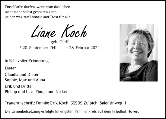 Anzeige von Liane Koch von  Blickpunkt Euskirchen 
