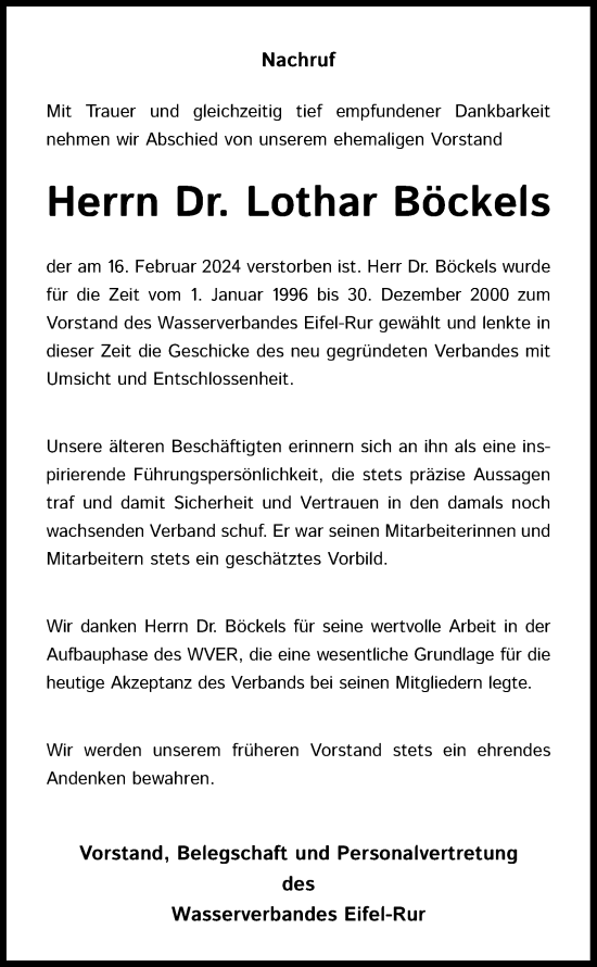 Anzeige von Lothar Böckels von Kölner Stadt-Anzeiger / Kölnische Rundschau / Express