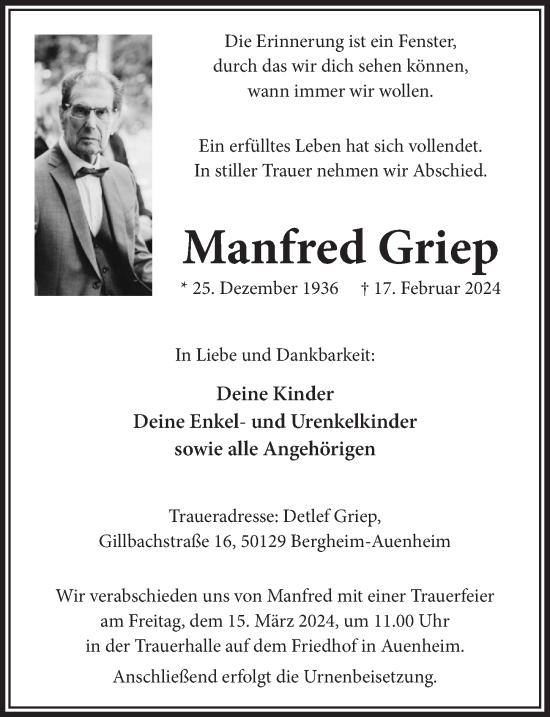 Anzeige von Manfred Griep von  Werbepost 