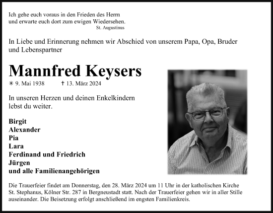 Anzeige von Mannfred Keysers von Kölner Stadt-Anzeiger / Kölnische Rundschau / Express