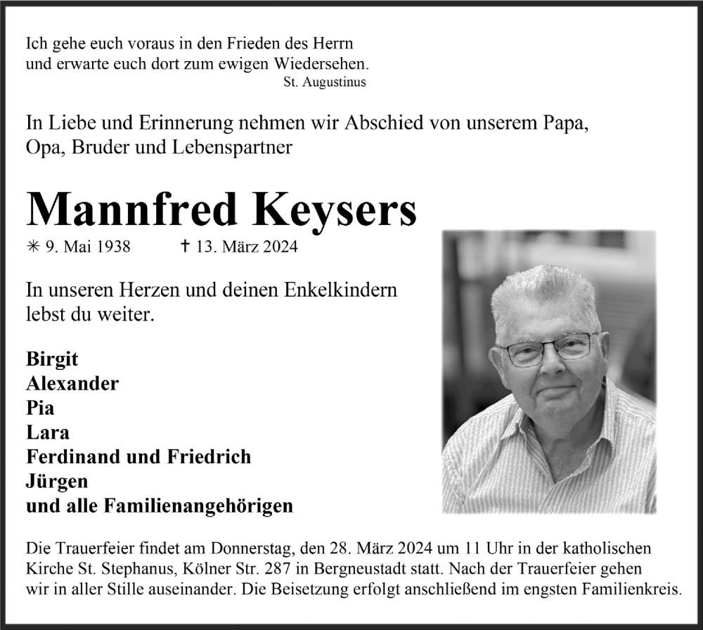  Traueranzeige für Mannfred Keysers vom 22.03.2024 aus  Anzeigen Echo 