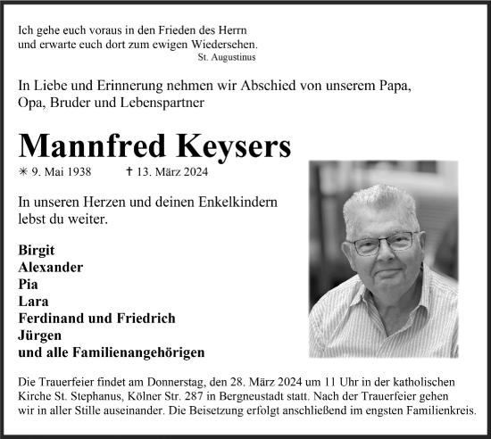 Anzeige von Mannfred Keysers von  Anzeigen Echo 