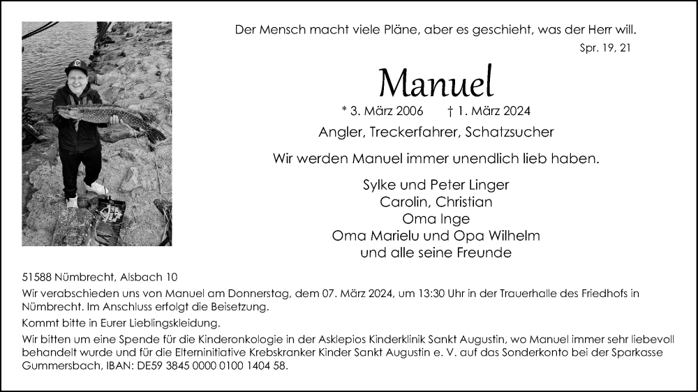  Traueranzeige für Manuel  vom 05.03.2024 aus Kölner Stadt-Anzeiger / Kölnische Rundschau / Express