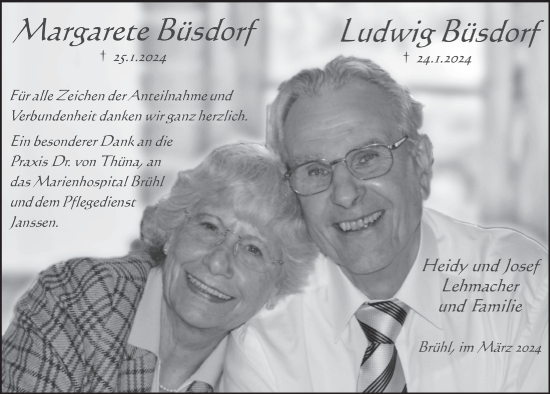 Anzeige von Margarete Büsdorf von  Schlossbote/Werbekurier 