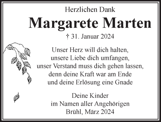 Anzeige von Margarete Marten von  Schlossbote/Werbekurier 