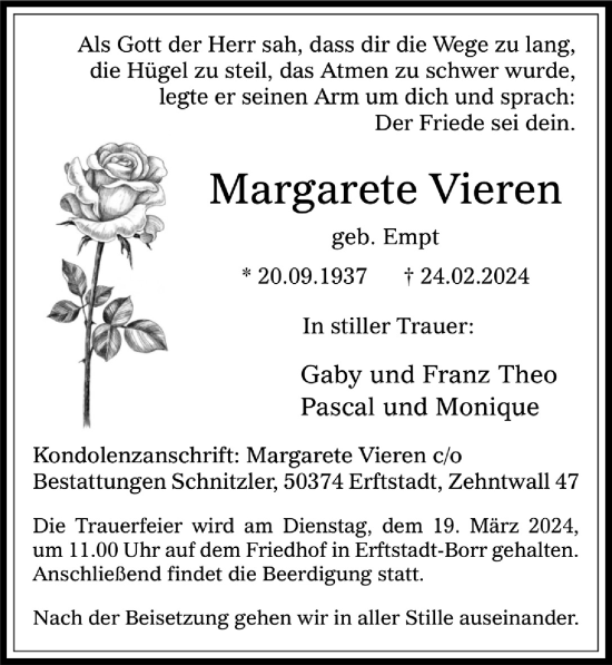 Anzeige von Margarete Vieren von  Werbepost 