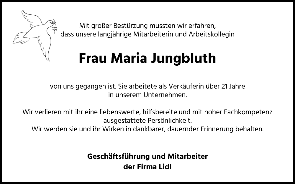  Traueranzeige für Maria Jungbluth vom 02.03.2024 aus Kölner Stadt-Anzeiger / Kölnische Rundschau / Express