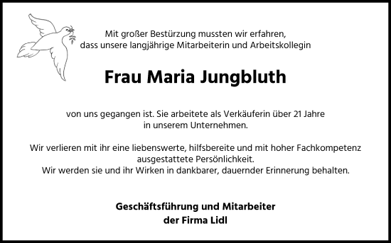 Anzeige von Maria Jungbluth von Kölner Stadt-Anzeiger / Kölnische Rundschau / Express