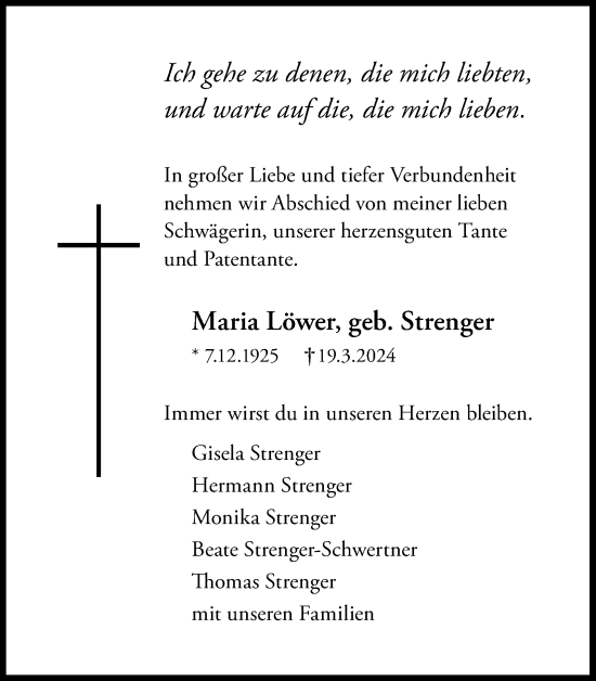 Anzeige von Maria Löwer von Kölner Stadt-Anzeiger / Kölnische Rundschau / Express