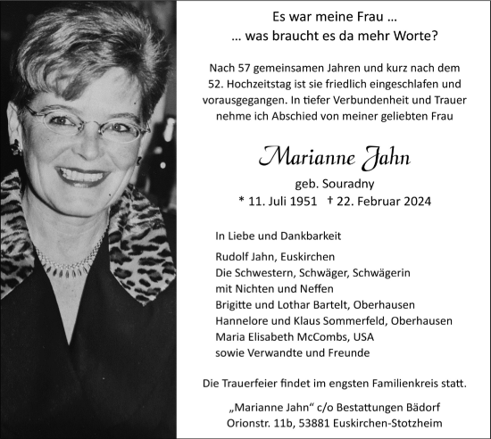 Anzeige von Marianne Jahn von  Blickpunkt Euskirchen 