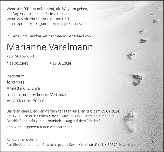 Anzeige von Marianne Varelmann von  Blickpunkt Euskirchen 