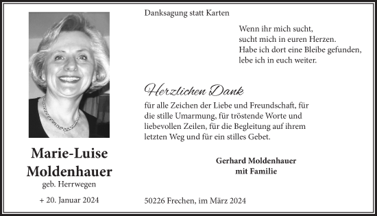 Anzeige von Marie-Luise Moldenhauer von  Wochenende 