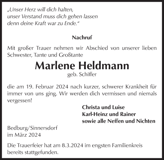 Anzeige von Marlene Heldmann von  Werbepost 