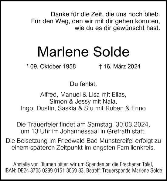 Anzeige von Marlene Solde von  Wochenende 