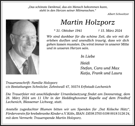 Anzeige von Martin Holzporz von  Werbepost 