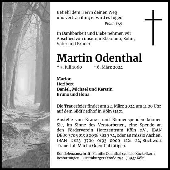 Anzeige von Martin Odenthal von Kölner Stadt-Anzeiger / Kölnische Rundschau / Express