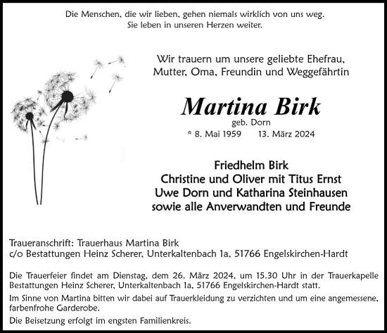 Anzeige von Martina Birk von  Anzeigen Echo 