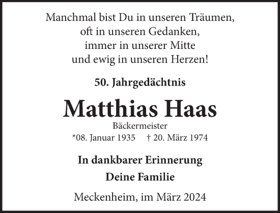 Anzeige von Matthias Haas von  Schaufenster/Blickpunkt 