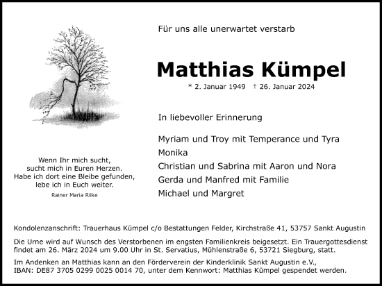 Anzeige von Matthias Kümpel von Kölner Stadt-Anzeiger / Kölnische Rundschau / Express